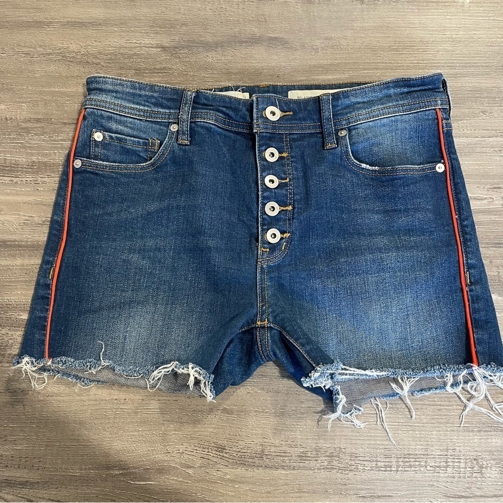 Pilcro and the Letterpress Blue Denim Jean Shorts with Red Side Trim